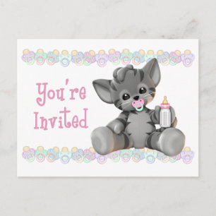 Tigre gris Kitten Baby shower rose Invitation