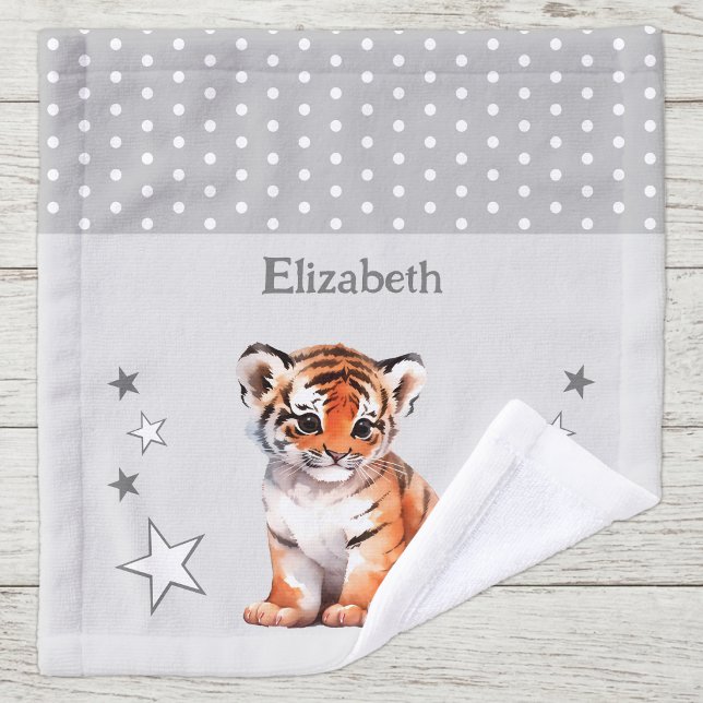 Tigre mignon ajouter nom pois étoiles gris (Créateur téléchargé)