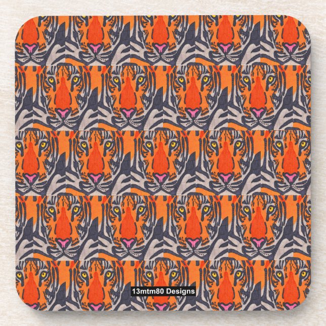 Tigre (motif) - Dessous de verre en plastique (Devant)