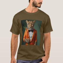 tigre orange tenant un t-shirt carottes