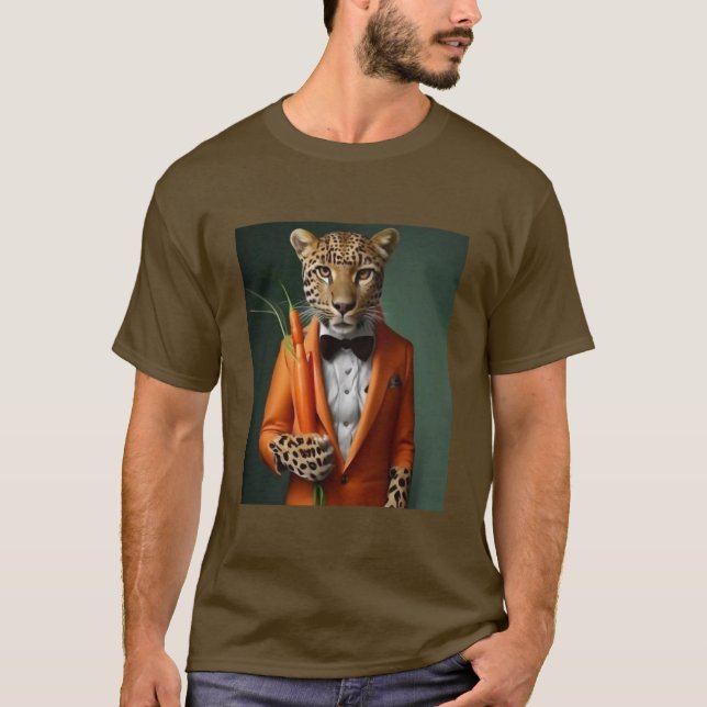 tigre orange tenant un t-shirt carottes (Devant)