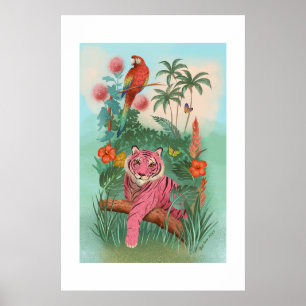 Tigre rose et perroquet Impression tropicale extra