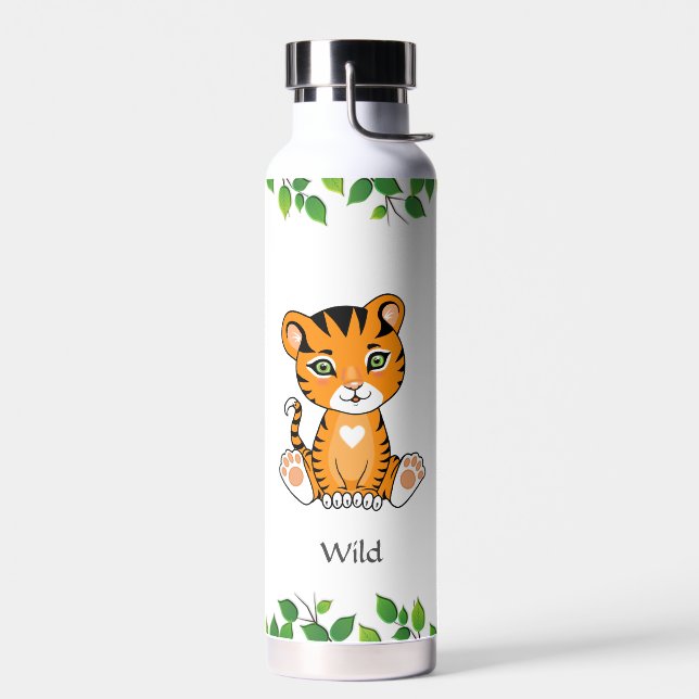 Tigre sauvage mignon bébé sur une bouteille d'eau  (Gauche)