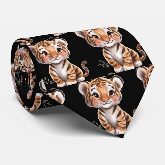 Tigre souriant mignon cravate noire col (Roulé)