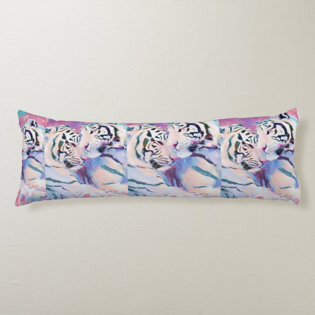 Tigres Blancs Abstraits – Coussin Corporel Élégant (Devant)