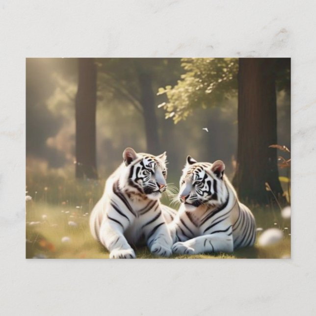Tigres Blancs Éthérés – Carte Postale de la Forêt (Devant)