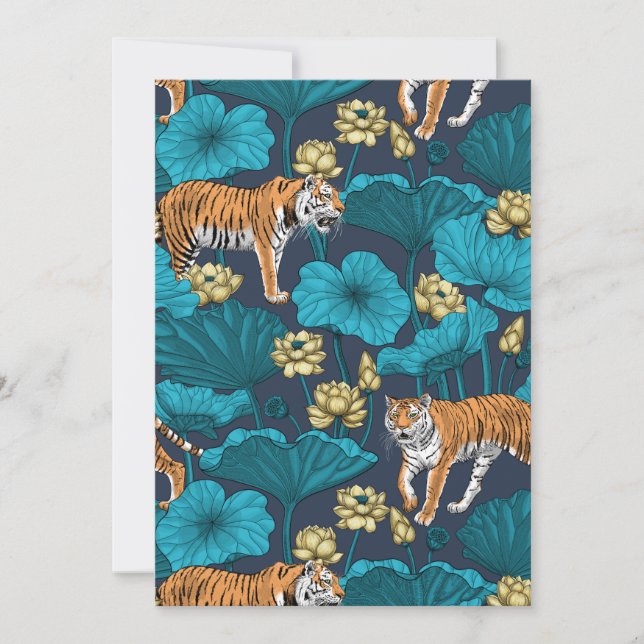 Tigres dans l'étang jaune de lotus (Devant)