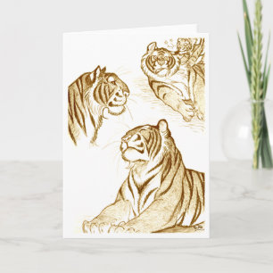 Tigres en sépia carte de voeux