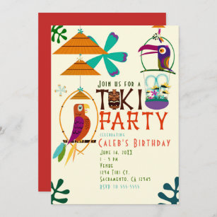 Tiki Birds Birthday Party Vintage Luau Invitations