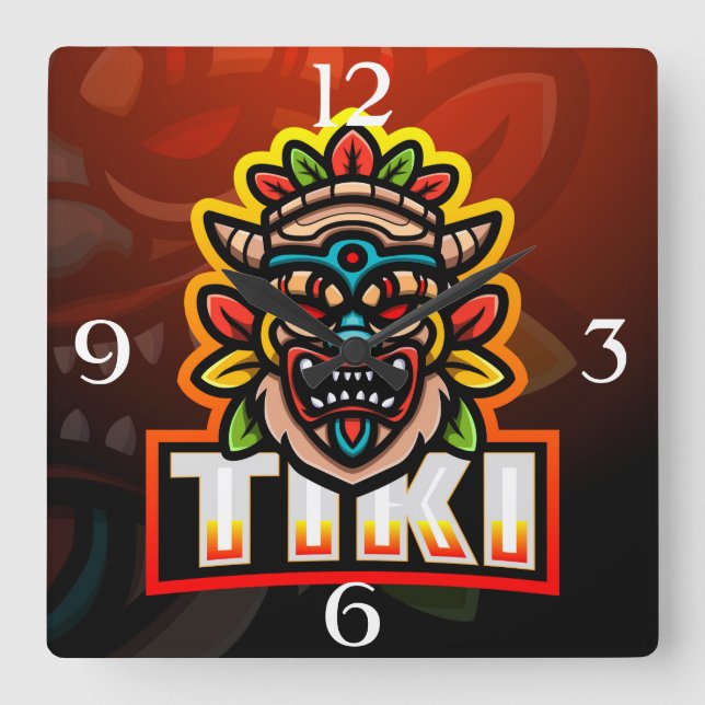 Tiki Ethnic Mask Carré Horloge murale (Recto)