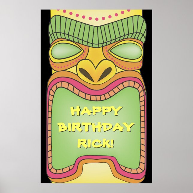 Tiki Luau Theme Birthday BBQ Banner Poster (Devant)