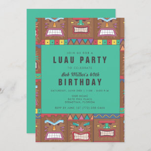 Tiki Mask Luau 40e anniversaire de fête Invitation