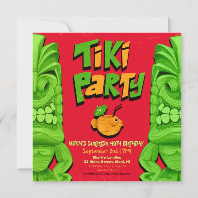 Tiki Party Surprise Anniversaire Invitation (Devant)