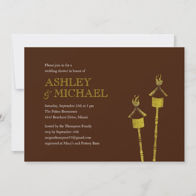 Tiki Torch Beach Wedwer Shower Invitations (Devant)