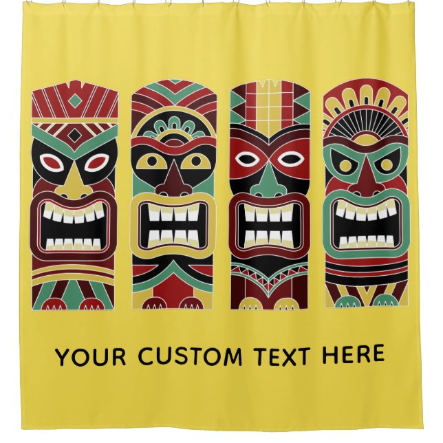 Tiki Totems texte et couleur personnalisés rideau  (Devant)