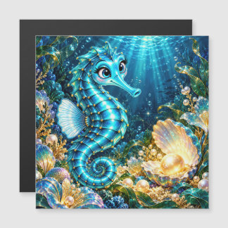 Tilly le hippocampe turquoise – Aimant d'art