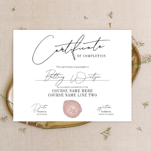 Timbre de cire rose initiale pour certificat éléga (Créateur téléchargé)