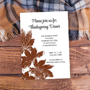 Timbre feuille Brown Thanksgiving Dîner Invitation