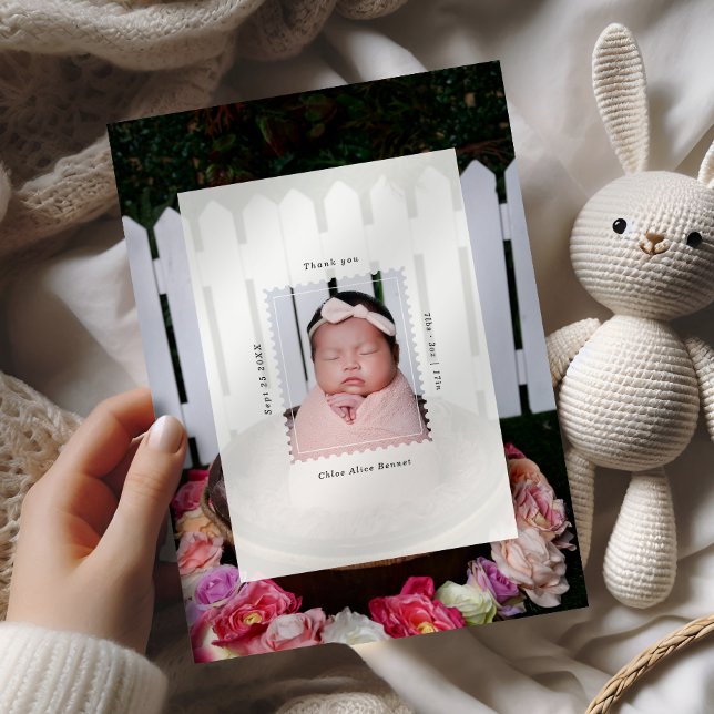 Timbre Moderne Photo Naissance Bébé Merci (Créateur téléchargé)