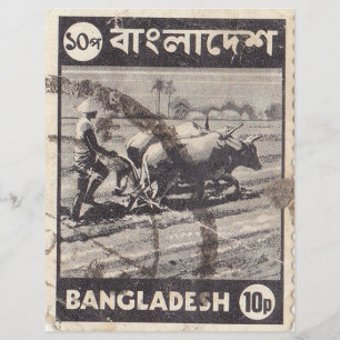 Timbre postal du Bangladesh avec un homme et des t