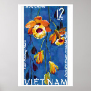 Timbres Fleurs Orange Impression Vintage