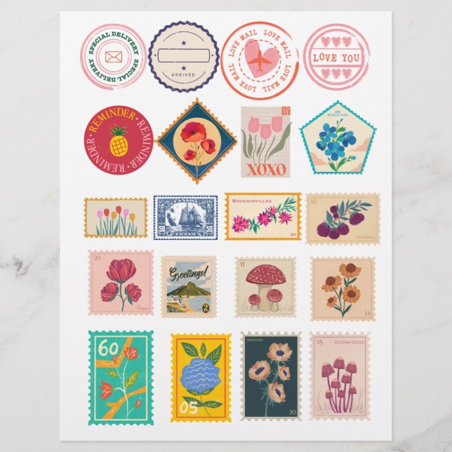 Timbres Floral vintage et stickers Love Mail (Devant)