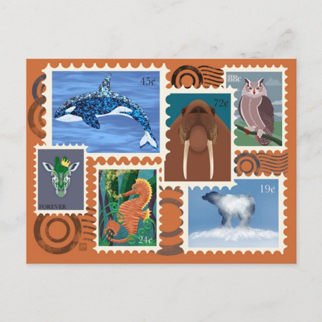 Timbres postaux d'animaux Cartes postales (Devant)
