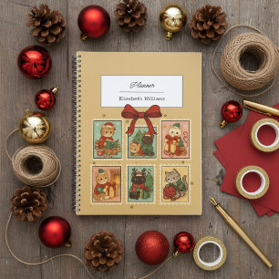 Timbres Vintage Noël Chats Fête Rétro Chat
