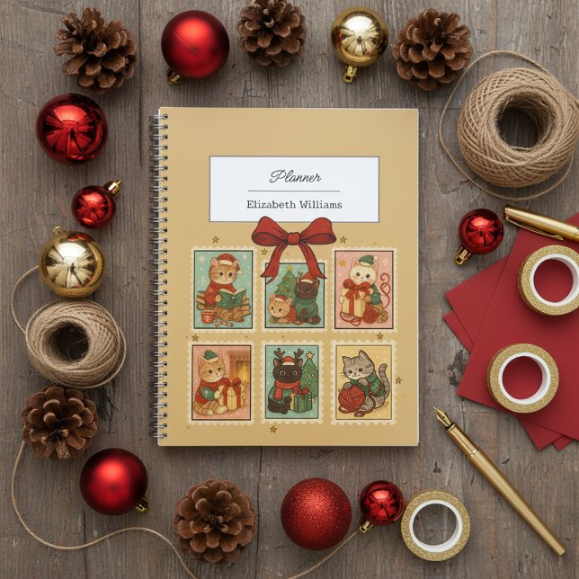 Timbres Vintage Noël Chats Fête Rétro Chat  (Créateur téléchargé)