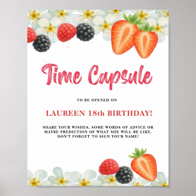 Time Capsule First Birthday Sign Poster (Devant)