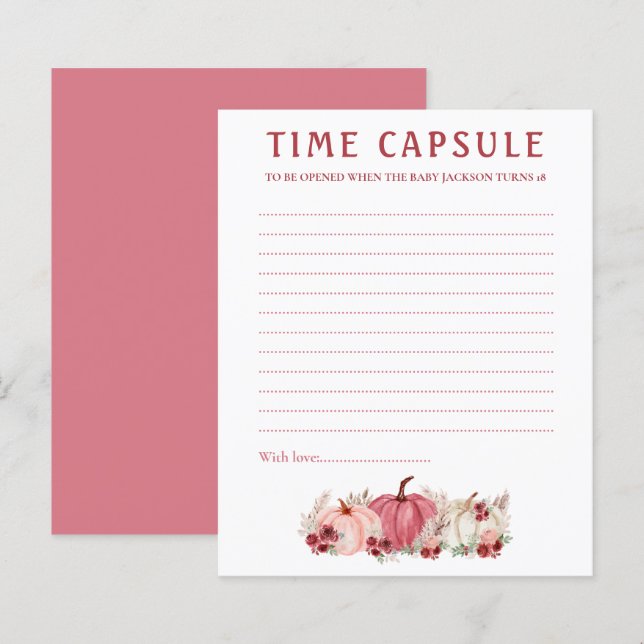 Time capsule Marsala Citrouille Baby shower Jeu (Devant / Derrière)
