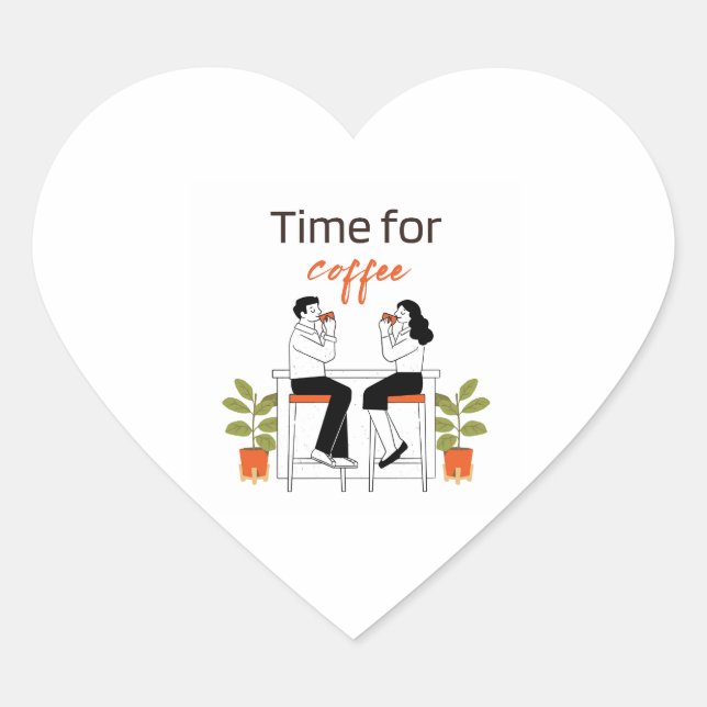 Time for Coffee Cute Couple Sticker for Laptop & B (Devant)