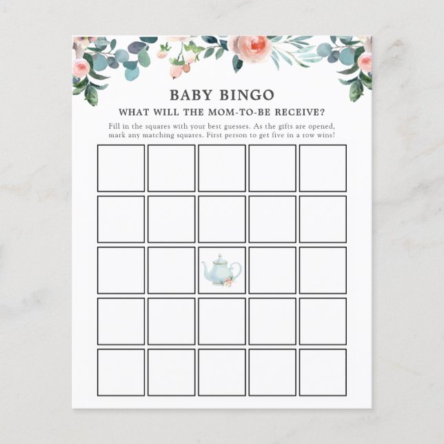 Time for Tea Baby Bingo Game Card (Devant)