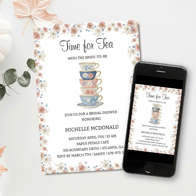 Time for Tea Floral Bridal Shower Invitation (Créateur téléchargé)