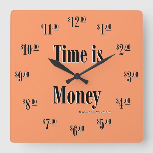 Time is Money Horloge - Texte noir sur la mangue (Recto)