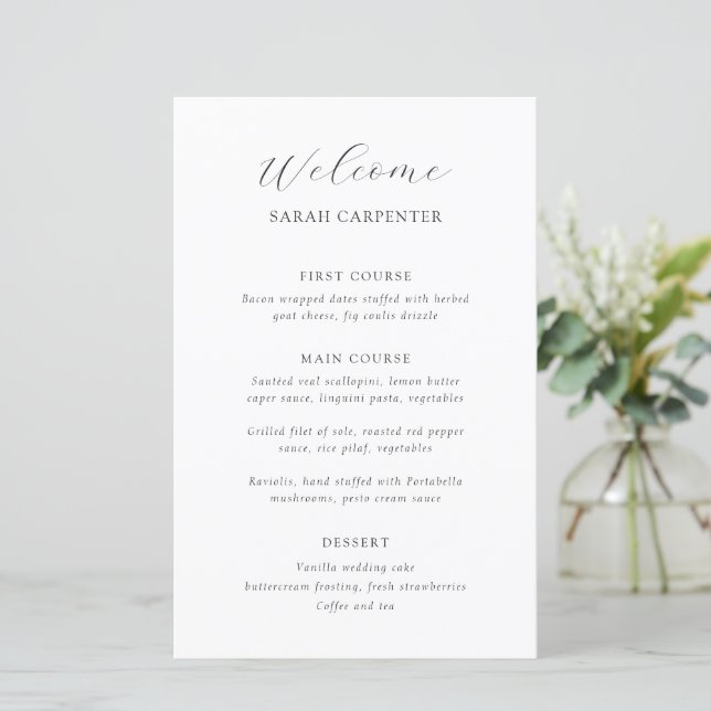 Timeless Black and White Guest Name Wedding Menu (Debout devant)