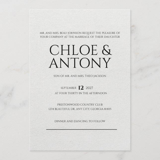 Timeless, Elegant Wedding Invitation (Devant)