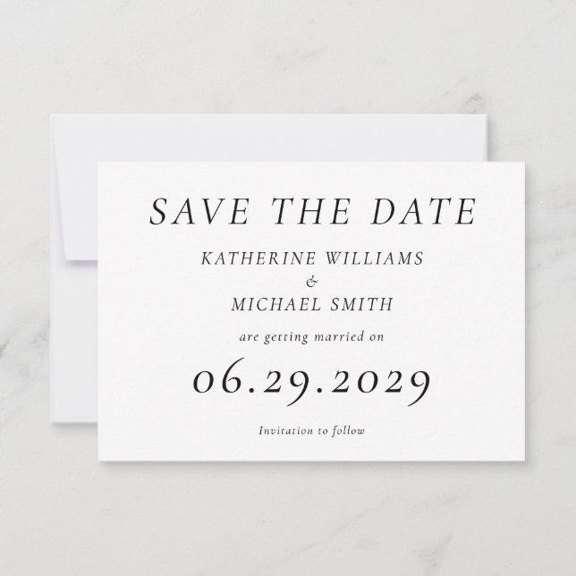 Timeless Elegant White Wedding Save The Date Card (Dos)