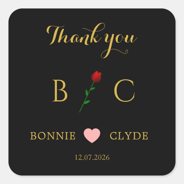 Timeless Formal Black Thank You Square Sticker (Devant)