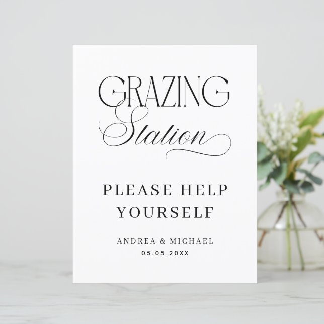 Timeless Luxe Script Grazing Station Wedding Sign (Debout devant)