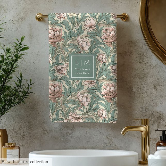 Timeless Morris Inspiré Pastel Floral Nom personna (Timeless Morris Inspired Pastel Floral Custom Name Bath Towel Set)