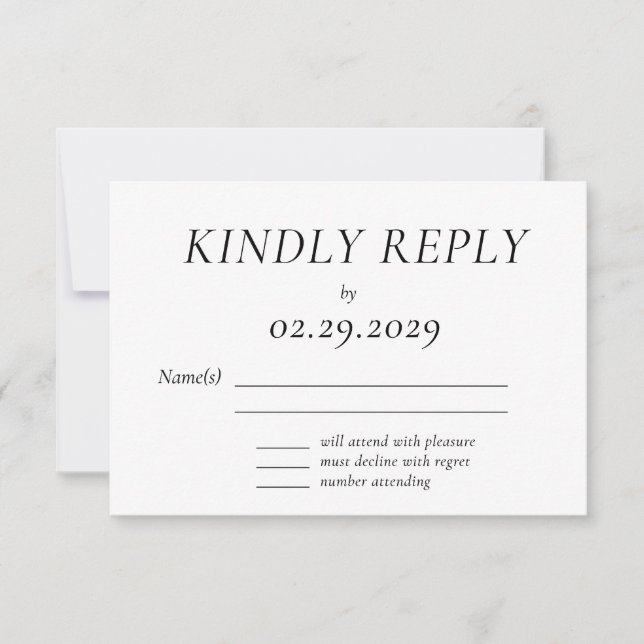 Timeless White Elegant Wedding RSVP Card (Devant)