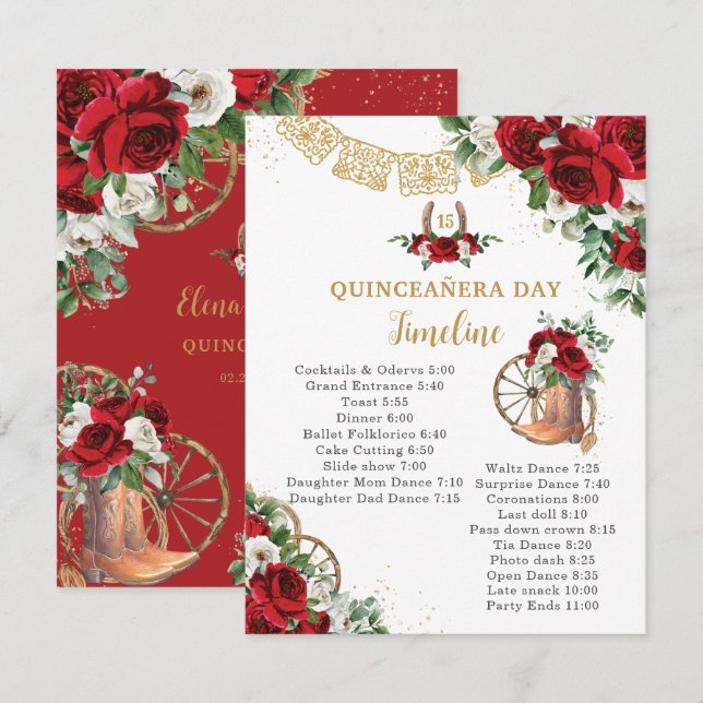 Timeline de bottes charro florales rouges et blanc (Devant / Derrière)