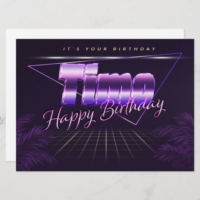 Timo Name Prénom lila retro Carte Anniversaire (Devant / Derrière)