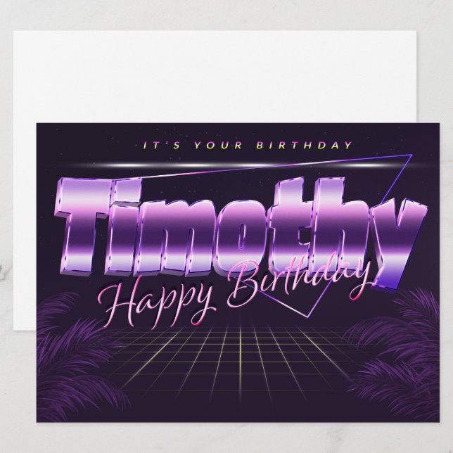 Timothy Nom Prénom carte rétro lilas Anniversaire (Devant / Derrière)