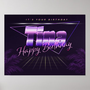 Tina Nom Vorname lila retro Poster Geburtstag