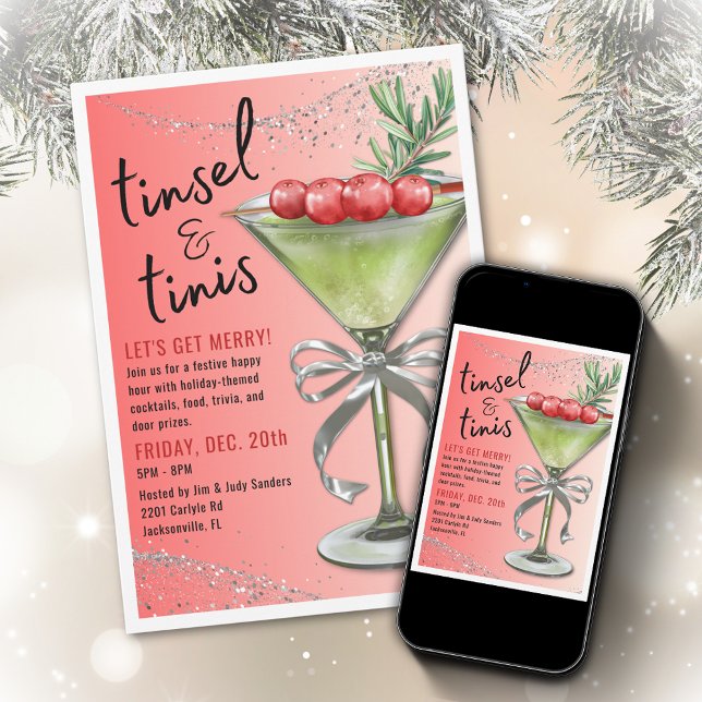 Tinsel & Tinis Holiday Party Invitation (Créateur téléchargé)
