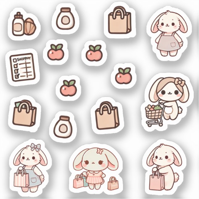 Tiny latte bunny shopping day Sticker (Recto)
