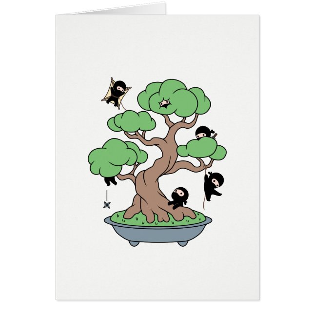 Tiny Ninjas in Bonsai Tree Blank Card (Devant)