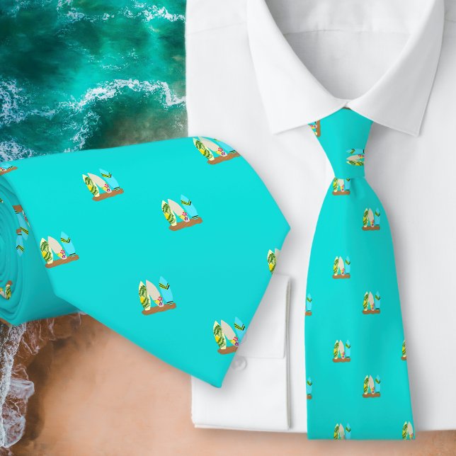 Tiny Surfboards Motif Turquoise Cravate (Créateur téléchargé)